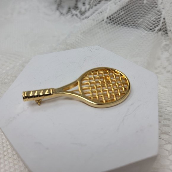 Tennis Racquet Pin Brooch Gold Sports Pin - Picture 3 of 7